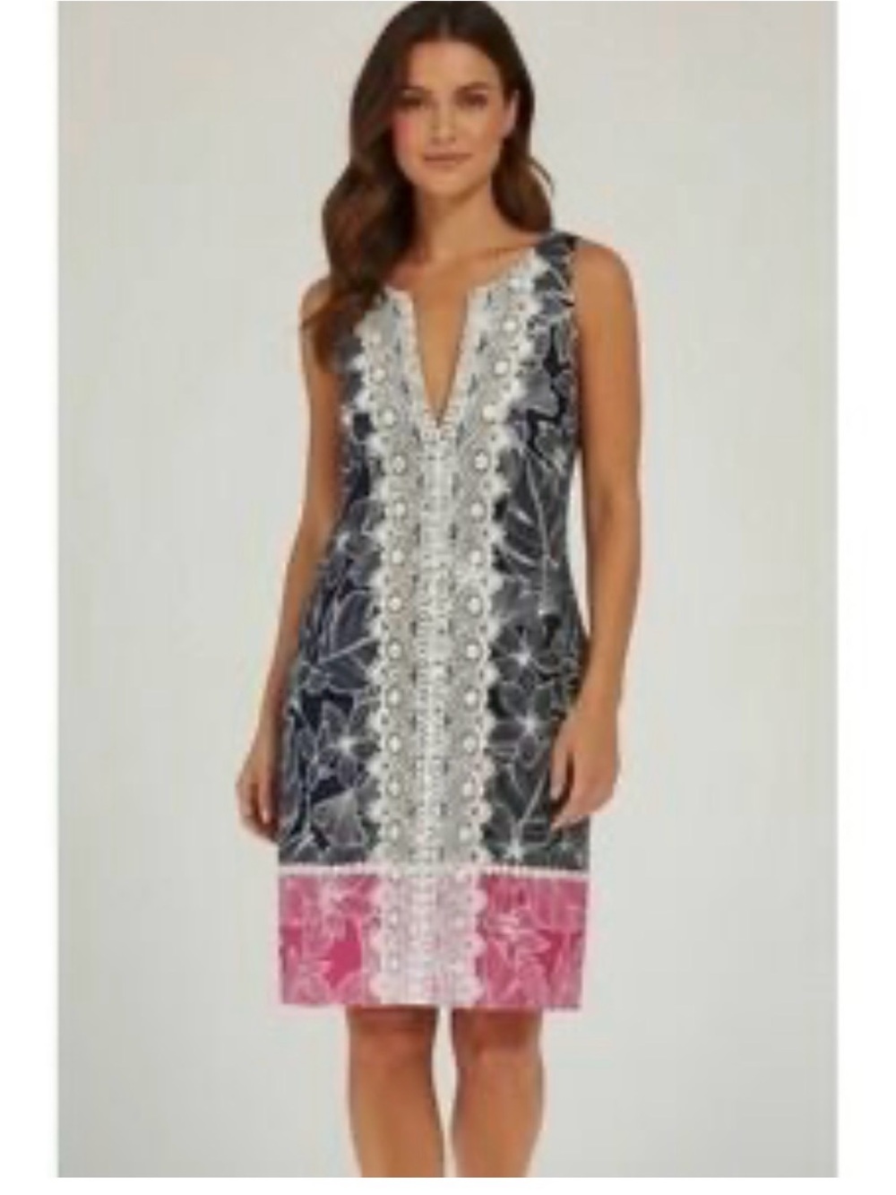 Eliza J Navy and Pink Asymmetrical Sleeveless Shift Dress
